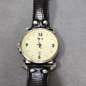 Vestal Observer Men's Black Faux Leather Wrist Watch